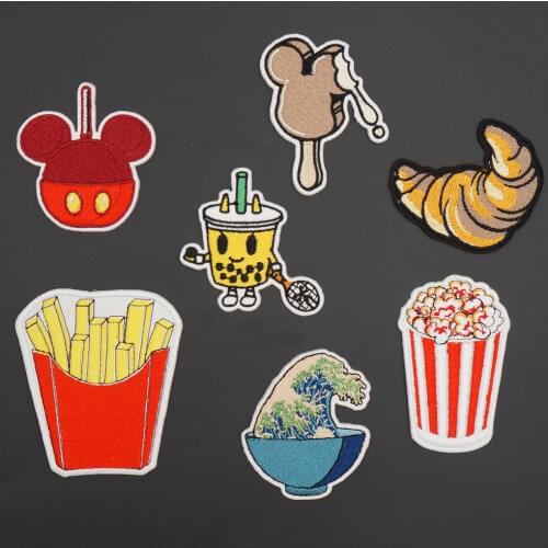 French Ffries Popcorn Croissant Embroidered Iron On Patches for Kids Clothes creative Badges Accessories Appliques