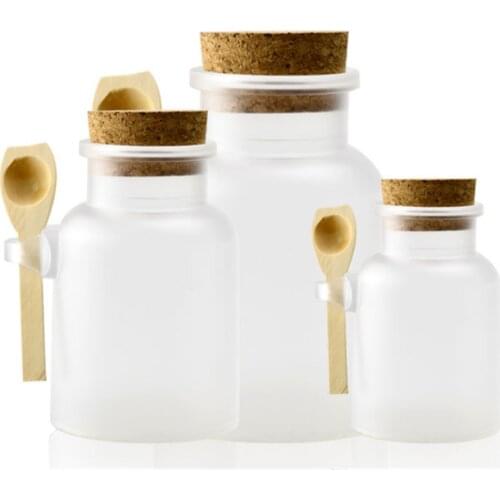 Round Glass Bottle Matte Cork Jar Bath Salt Bottle With Wood Spoon Food Storage Container Cans Bulk Cereals Spice Jars Kitchen