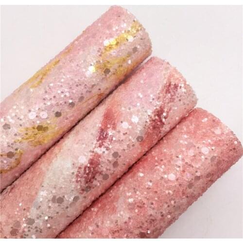 LEOsyntheticoDIY Crystal PINK Chunky Glitter Vinyl Fabric Sheet Felt Backing Synthetic Leather Faux Vinil DIY A4 SIZE R086A