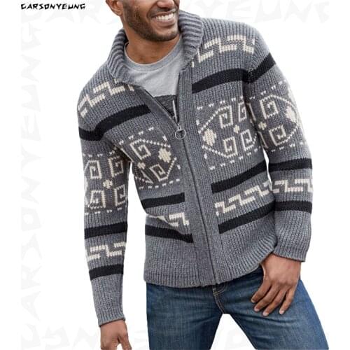 New Mens Fashion Jacquard Sweatercoat Men Hip Hop Streetwear Harajuku Sweater Vintage Retro Zipper Loose Lapel Cardigan Male