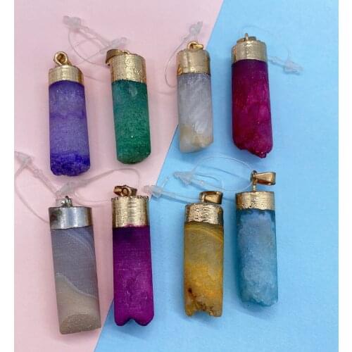 1pc Natural Semi-precious Stone Pendants Crystal 7 Colors for Choice DIY for Making Necklace 13x35-20x40mm Size Grind Arenaceous