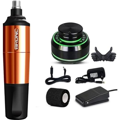 Professional Bronc-V2 Rotary Tattoo Machine Pen Swiss Motor Strong Quiet With Aurora Power Cartridge Needle Kit Free Shipping