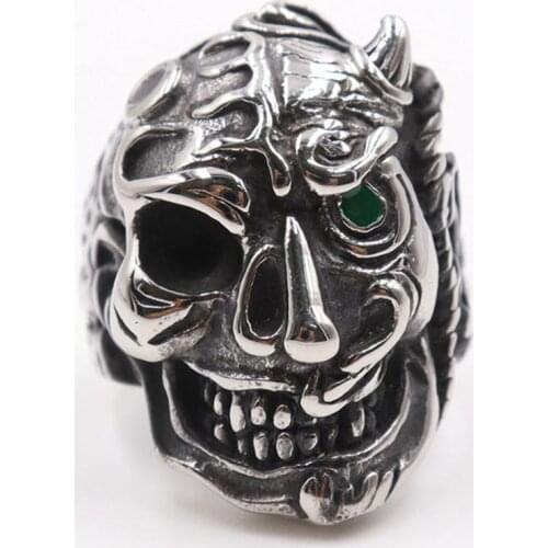 Size 8-14 Cool fashion boys men biker skull ring unisex 316L Stainless Steel mens devil skull rings heavy dull rock roll jewelry