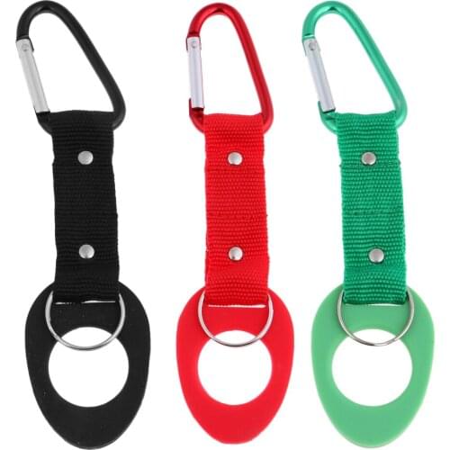 Outdoor Camp Water Bottle Hanging Strap Webbing Buckle Carabiner Holder Rubber Ring for Camping Hiking Travel