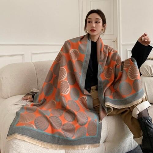 Luxury brand Winter Scarf Women Soft Cashmere Warm Pashmina Big Dots Print Scarves Wraps Thick Long Shawl Bufanda Stoles Hijabs