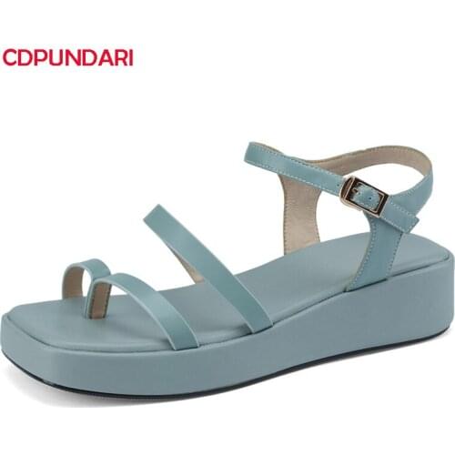 Ankle Strap Genuine Leather Clip Toe Flat Platform Sandals Women Summer Casual Shoes Sandales Femmes 2021 Sandalias Mujer