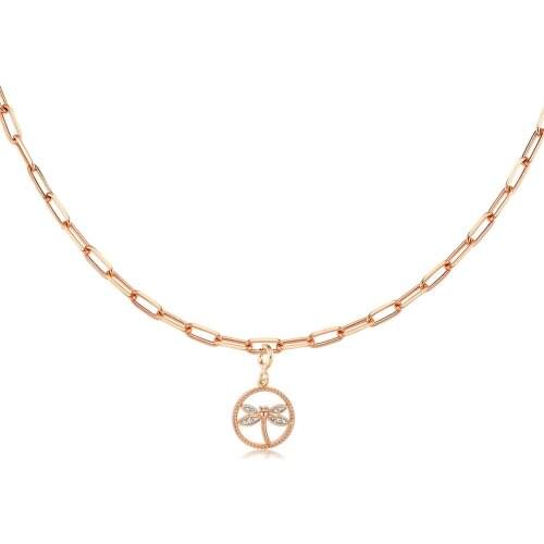 Valori Jewels Dragonfly, Zirconia White Gemstone, Rose Gold Plated, Sterling Silver Charm Necklace