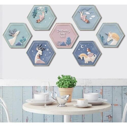 Nordic Fairy Forest Animals Wall Decor Unicorn Deer Wall Hanging Non-perforated Wall Mural Living Room Bedroom Home Decoration
