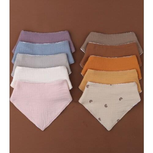 Baby Feeding Drool Bib Solid Color Snap Button Saliva Towel Soft Cotton Triangle Burp Cloth for Newborn