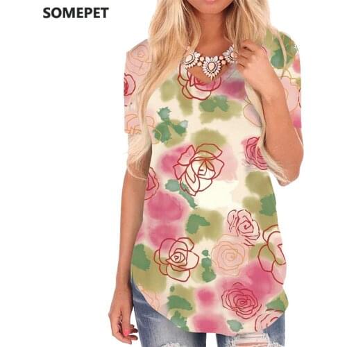 SOMEPET Psychedelic T-shirt women Flowers V-neck Tshirt Pattern Shirt Print Art T-shirts 3d Womens Clothing Summer Printed Style