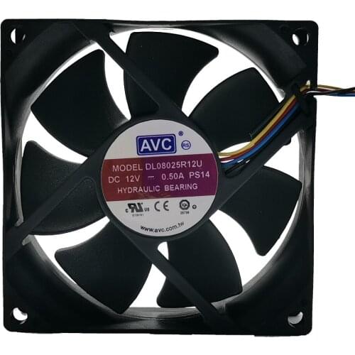 Brand new original AVC 8025 8cm 12v0.5a large air volume PWM four wire speed regulating CPU fan DL08025R12U