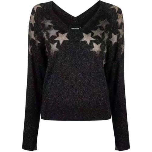 Spring And Autumn 2021 New Womens Sweater Solid Color V-Neck Printing Long Sleeve Thin Sweater Fashion Womens Open Back TopC82