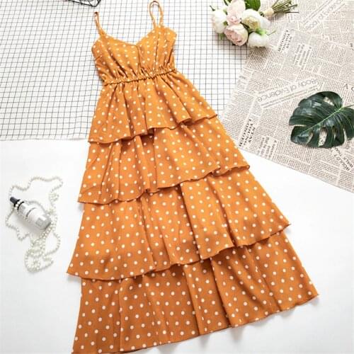 2019 Spring and Summer Women Vintage Spaghetti Strap Dresses Elegant Lady Party Dot Cake Dress Girl Tank Dress Vestidos WZ735