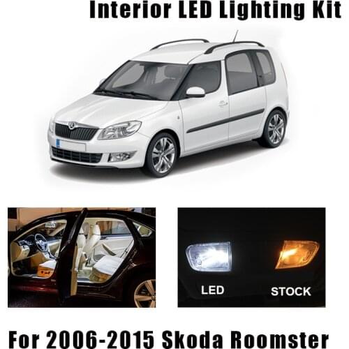12pcs White Canbus Car Interior LED Dome Map Reading Trunk Light Kit For Skoda Roomster 2006-2015 Vehicle License Plate Lamp