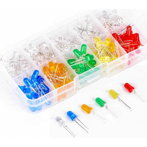 200Pcs 6 Colors 5MM Round LED Assortment Kit Ultra Bright Diffused Green/Yellow/Blue/White/Red/ORANGE Light Emitting Diode