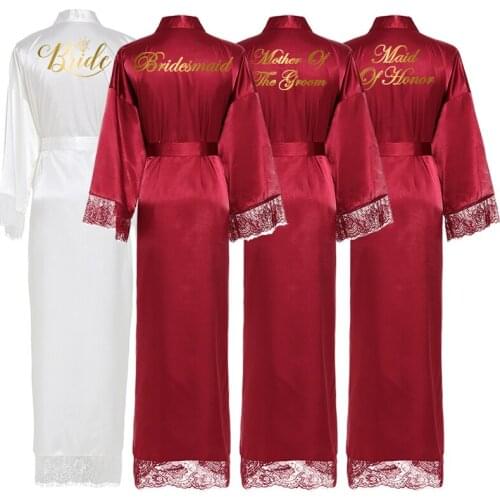 2021 Silk Satin Lace Robes White Bride Robes Bridesmaid Robes Bridal Robe Wedding Long Robe Bathrobe