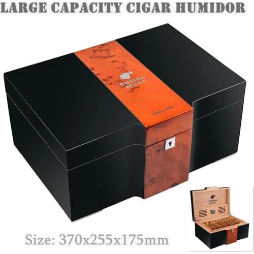 370x255x175mm Cedar Wood Cigar Humidor Professional LargeCapacity Cigarette Case Double Layer Portable Black Cigar Box Cool Gift
