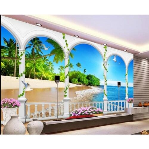 3d mural wallpaper Fantasy 3d TV backdrop blue and white beach 3d room wallpaper landscape