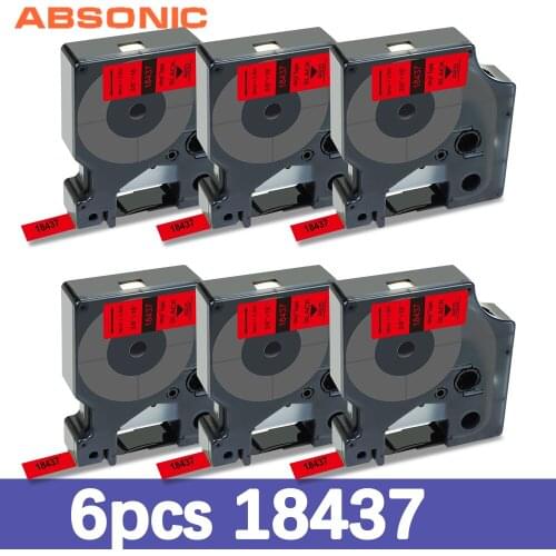 Absonic 6PK 9mm Compatible Rhino Vinyl Label 18437 Black on Red use for Dymo Rhino 1000 3000 4200 5000 5200 6000 Label Maker