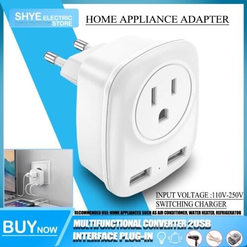 Multifunctional Converter 2USB Interface Plug-In Adapter for European and American Household Appliances