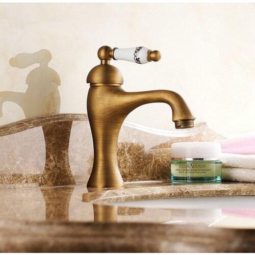 Antique Brass Single Ceramics Lever Bathroom Faucet Sink Basin Mixer Tap anf093