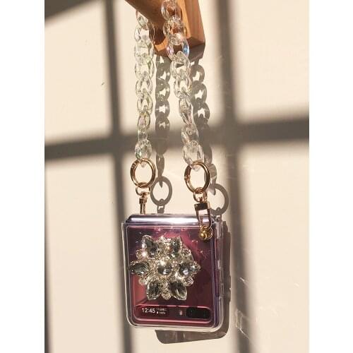 Bling Diamond Flower Case With Hand Chain For Samsung Galaxy Z Flip Vintage Wristband Phone Cover For Samsung Z Flip 3 5G