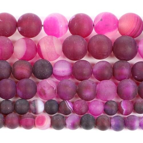 Natural Stone Frosted Fuchsia Veins Agates Charm Round Loose Beads For Jewelry Making Needlework Bracelet Diy Strand 4-12MM