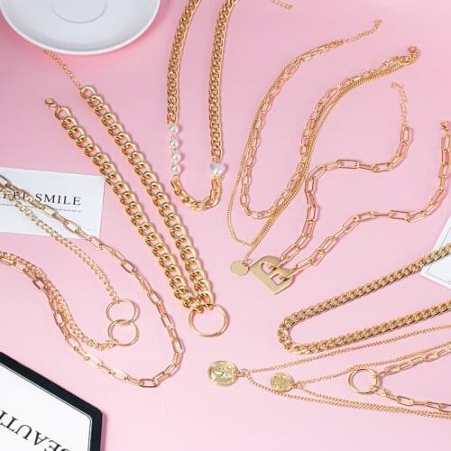 ZWC Gold & Silver Color Chain Choker Necklace for Women Fashion Punk Metal Multilayer Chain Necklace 2021 Trend Female Jewelry