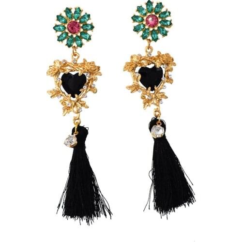 Black Colors New Fashion Heart-Shapped Drop Earrings Statement Jewelry Tassel Long Earrings For Women Wedding Dangle Ear Wear
