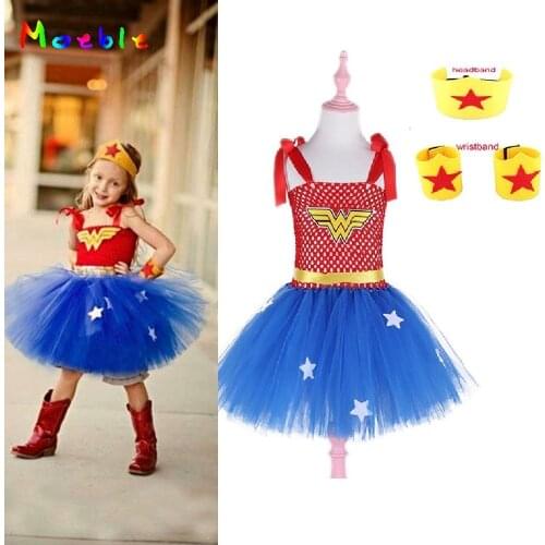 Moeble Girls Superhero tutu Halloween Dresses Children Kids Cosplay Christmas Easter Festival clothing with Accessories