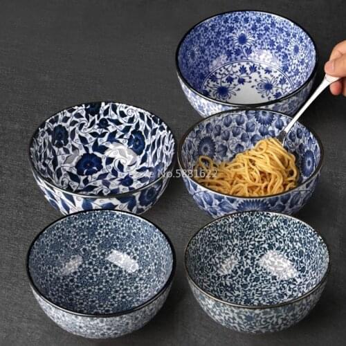 6 Inch Blue and White Porcelain Tableware Japanese Ceramic Ramen Soup Bowl Household Rice Bowls Food Mixing Container Dinnerware