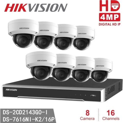 Hikvision DS-2CD2143G0-I 4MP IP Camera P2P Video Surveillance + Hikvision 8MP Resolution Recording 4K H.265 NVR DS-7616NI-K2/16P