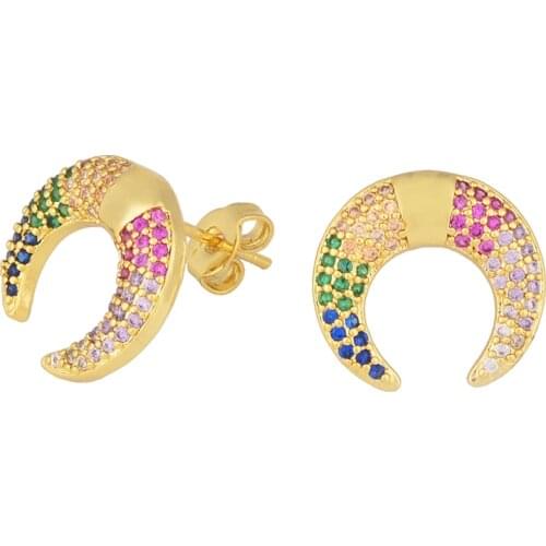 Korean Rainbow Stud Earring Gold moon Earrings For Women Accessories Zirconia Charm Jewelry Christmas Gifts Dropshipping