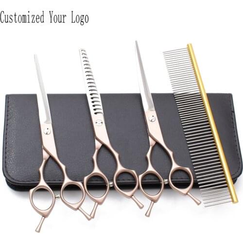 Suit 6.5" 7.0" Customized Brand 440C Dog Grooming Comb Flat Scissors Thinning Shears UP Curved Shears Pet Scissors Add Bag C3009