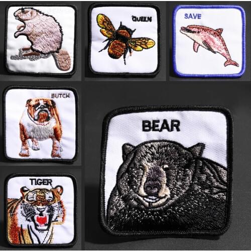 Square Animals Patches 3D Embroidery Tiger mouse bear Backpack denim coat DIY decoration patch badge