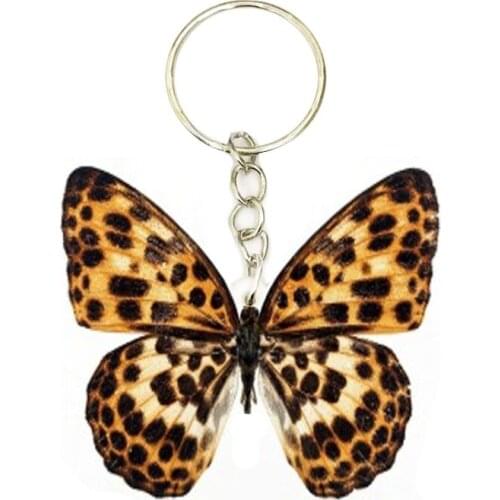 Leopard Flower Butterfly Acrylic Keychain Flying Wing steel Keyring Pendants Gift Friend Key Chain Accessories Keyring Men Toy