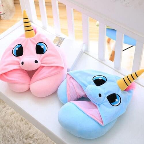 Cartoon Unicorn Plush Toy Soft Stuffed Animal Cushion Travel Pillow Car Airplane Soft Nursing Cushion with Hat Plush Toys
