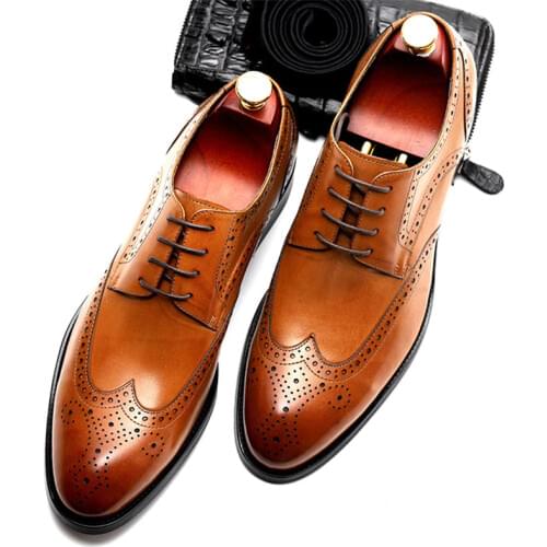 Mens formal shoes Genuine leather oxford shoes for men dressing wedding mens brogues office shoes lace up male men shoes 2020