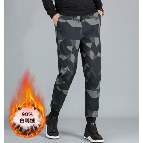 Mens Camoufalge Down Pants High Waist Winter Pencil Pants For Man High Quality Thick Duck Down Padded Trousers Male PT-501