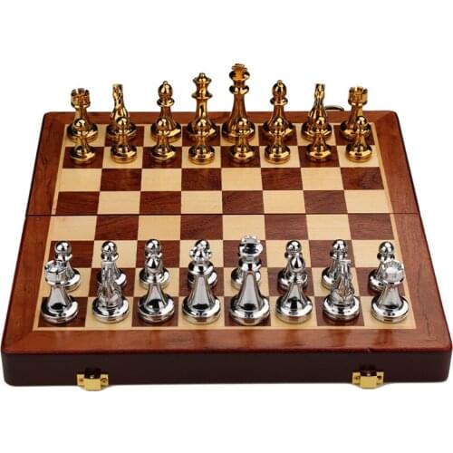 Top Grade Wooden Chess Set Luxury Zinc Alloy International Chess Figures Professional Fold Family Classic Board Home Games Chess
