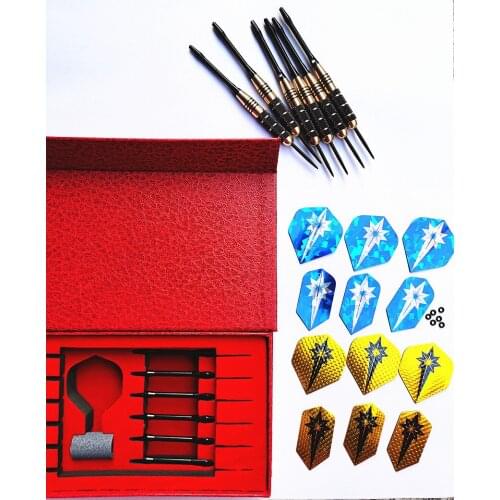 Exquisite 24g 6 Pcs professional steel tipped Dart Set Gift Box Darts Copper Black Nickel Hard 1 Dart Stone 12 Tail Wings