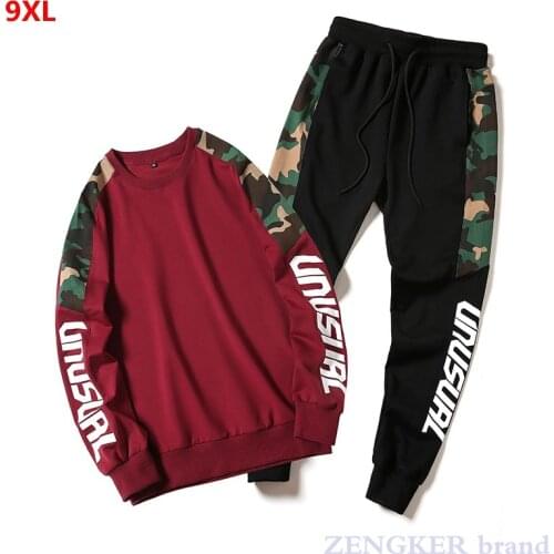 Autumn Mens Sweater Camouflage Sets 9XL 10XL Casual Plus Fertilizer XL Cotton Turtleneck Youth Jacket Tide Mens suit