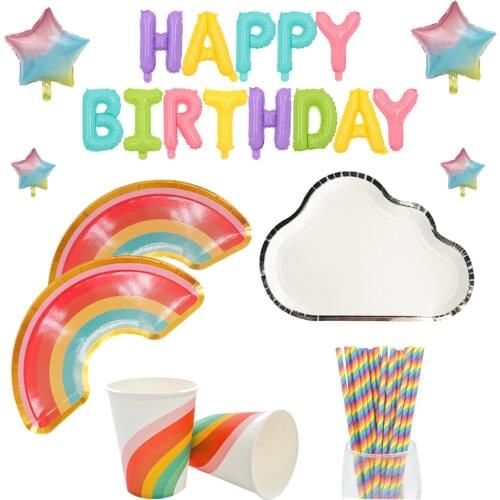 Rainbow Plate Disposable Tableware Plate Cup Birthday party supplies For Kids Baby Shower Event Wedding ballons decoration