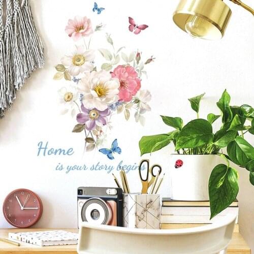 Romantic Peony Flower Wall Stickers Home Decor for Bedroom Living Room DIY Vinyl Wall Decals Art Wallpaper