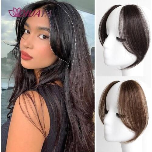 HUAYA Womens Fringe Clip In Hair Bangs Hairpiece 100% Natural Hair Middle Part Two Sides Bang Hair Piece Clip In Extensions