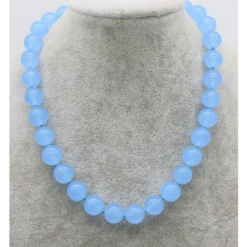 Light blue jade round 12mm necklace 18inch wholesale beads nature FPPJ woman 2018