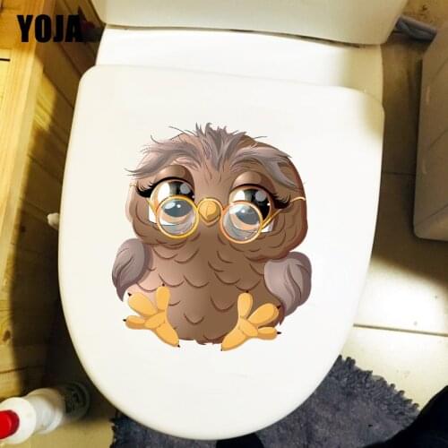 YOJA 19.9×22.7CM Owl With Glasses Funny Toilet Cover Decoration Cartoon Home Kids Room Wall Stickers T1-2755