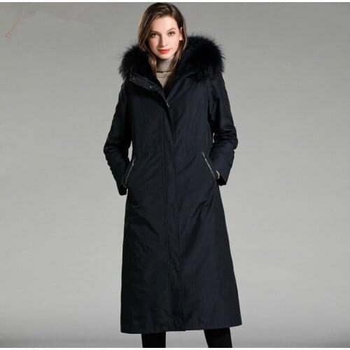 Real Coat Female Natural Rabbit Liner Parka Winter Jacket Women Raccoon Fur Collar Korean Long Jackets MY3885