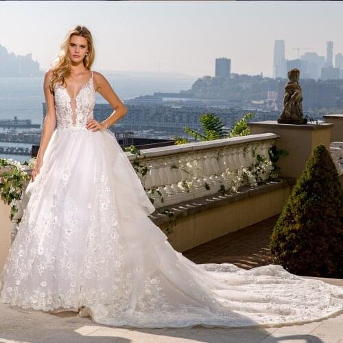 Vestidos De Novia Tulle Ball Gown Wedding Dress Spaghetti Straps Abito Da Sposa Sexy Gelinlik Beading Appliques Robes De Mariage