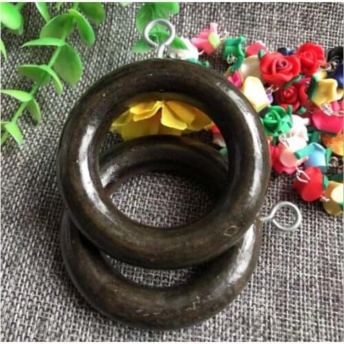10pcs 64mm dark brown wood curtain ring / wood circle/curtain circle holder with metal color hook